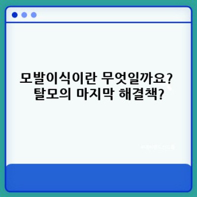 탈모 고민 끝! 모발이식, 모든 궁금증을 해결해 드립니다.